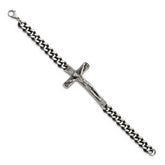 Chisel Stainless Steel Antiqued and Polished Crucifix 8.75 inch Bracelet